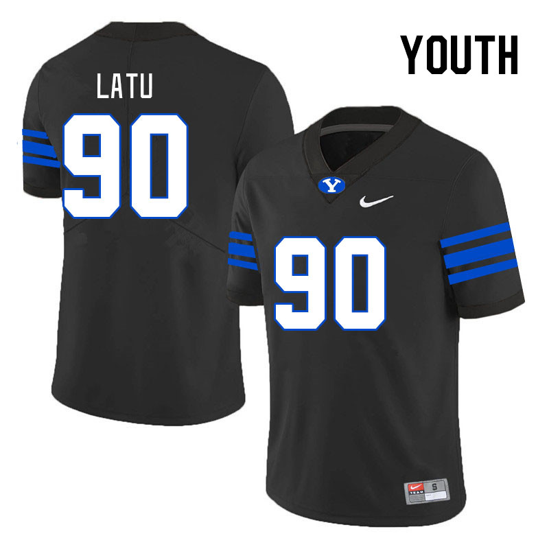 Youth #90 David Latu BYU Cougars College Football Jerseys Stitched Sale-Black